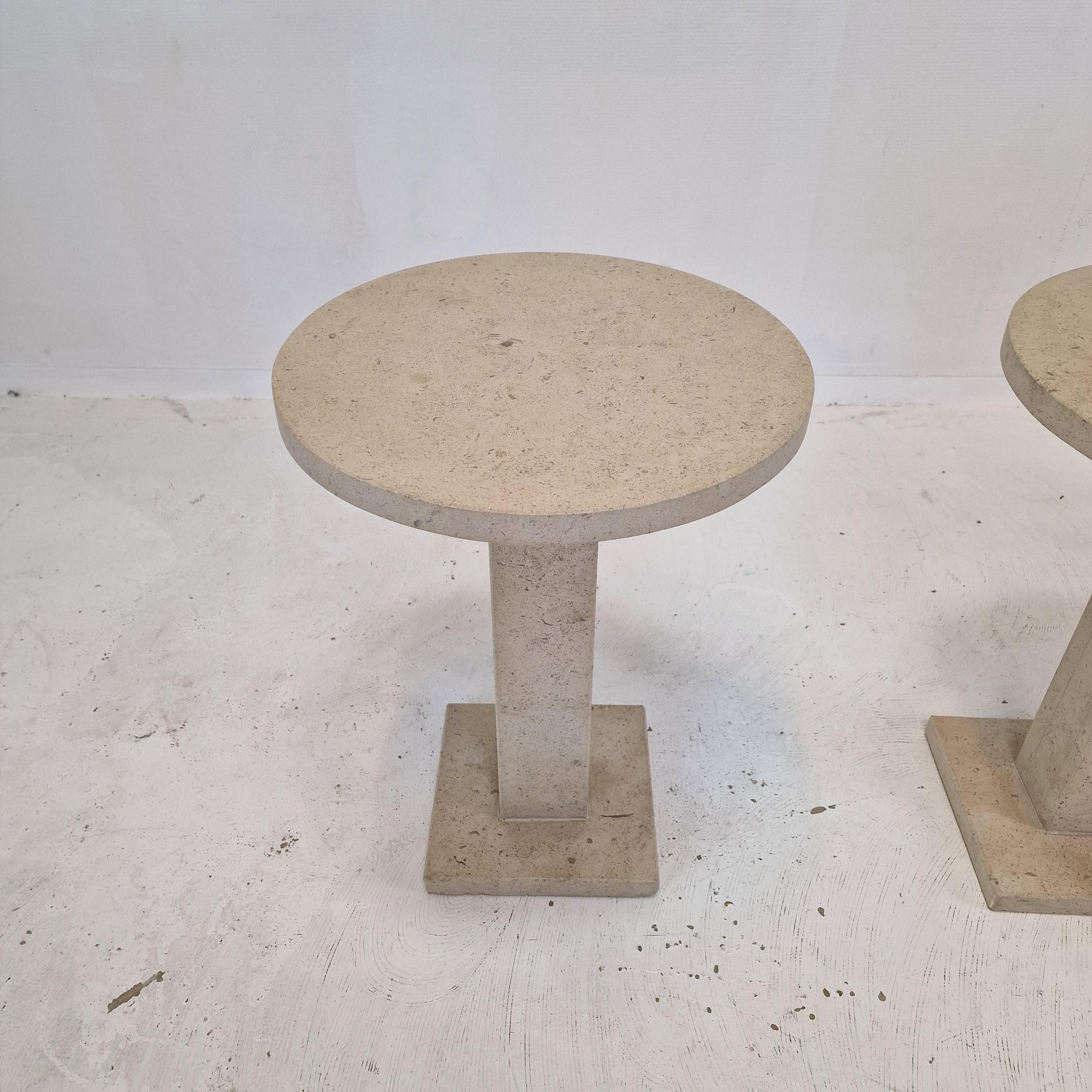 Set of 2 Italian Travertine or Stone Pedestals or Side Tables, 1980s For Sale 3