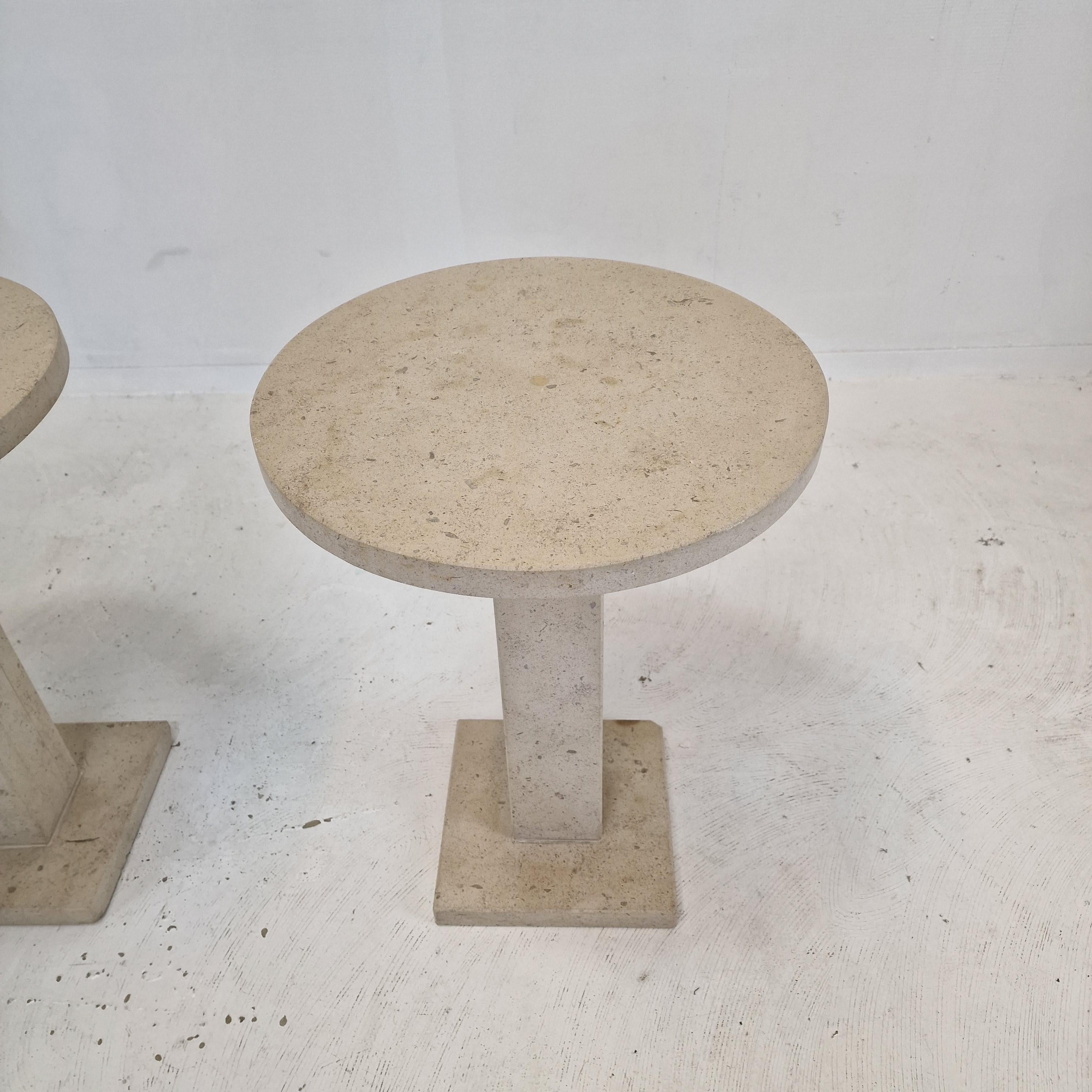 Set of 2 Italian Travertine or Stone Pedestals or Side Tables, 1980s For Sale 4