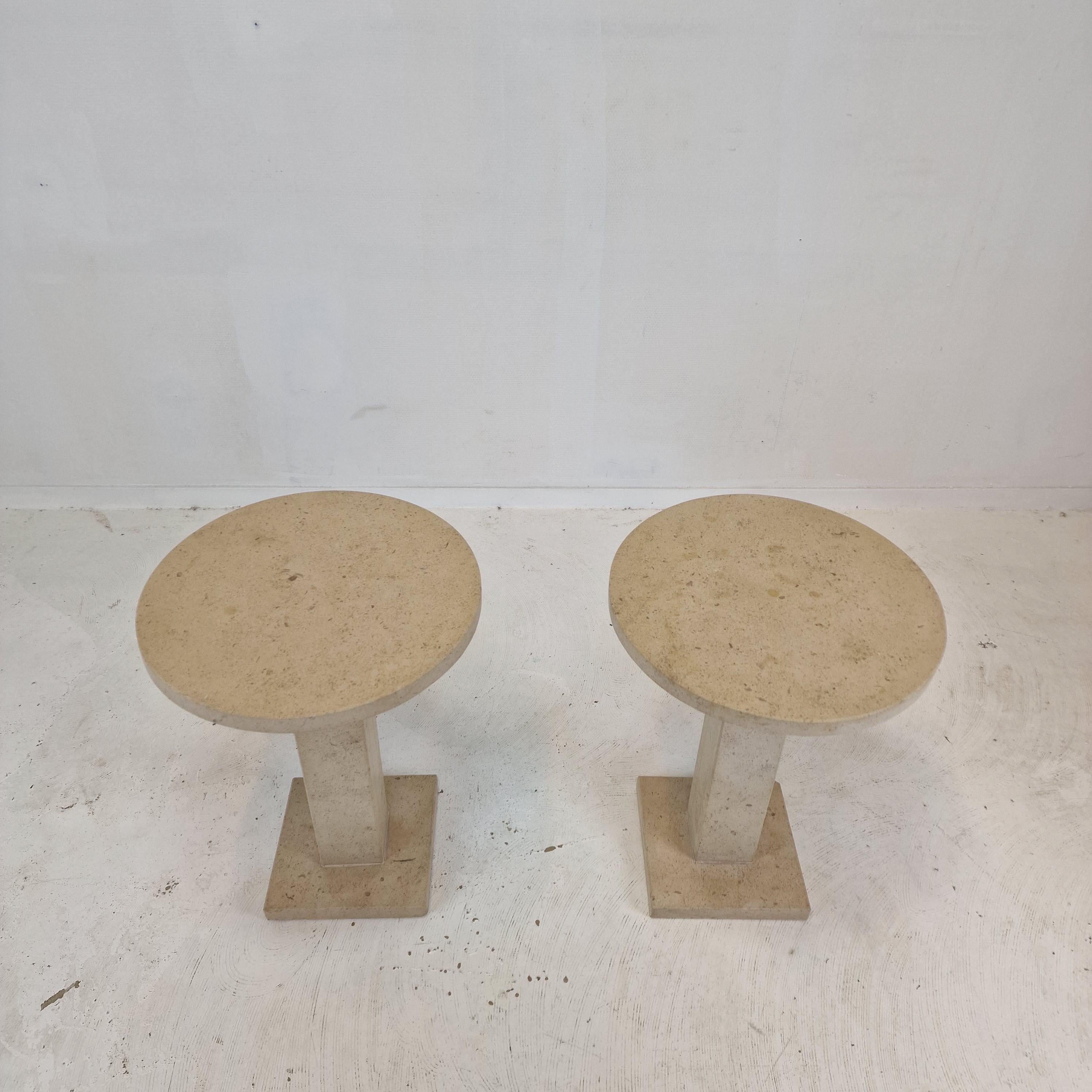 Late 20th Century Set of 2 Italian Travertine or Stone Pedestals or Side Tables, 1980s For Sale