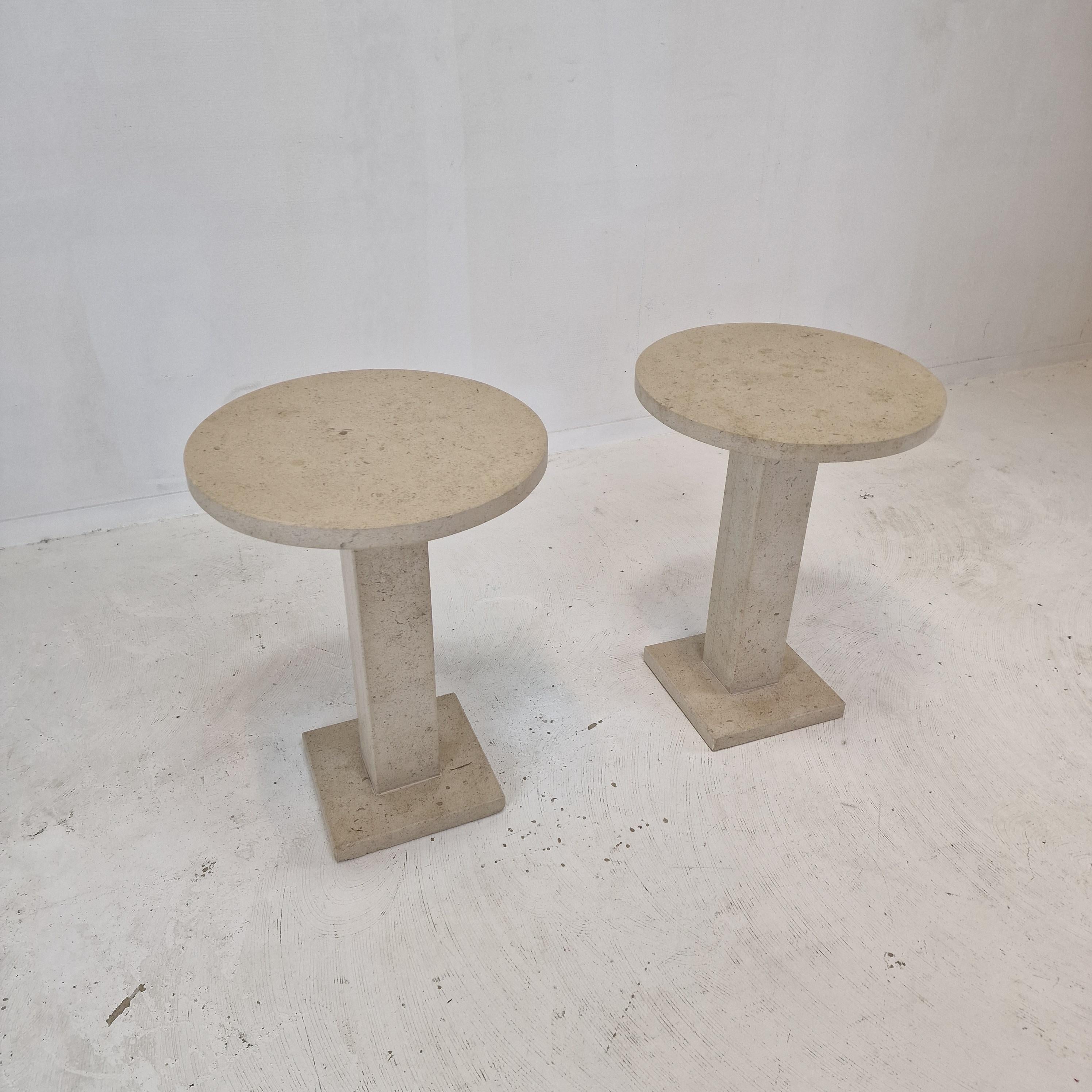 Set of 2 Italian Travertine or Stone Pedestals or Side Tables, 1980s For Sale 1