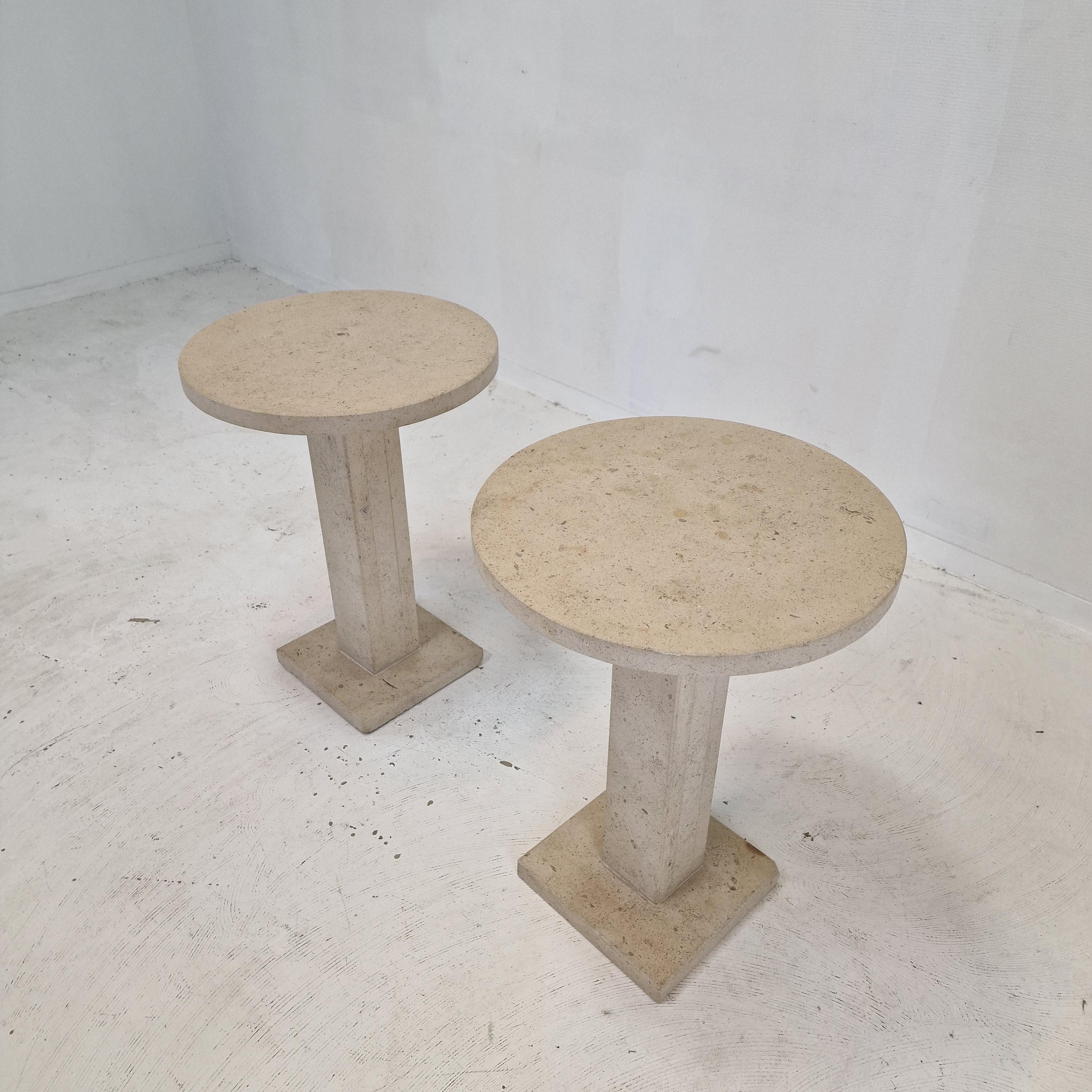 Set of 2 Italian Travertine or Stone Pedestals or Side Tables, 1980s For Sale 2