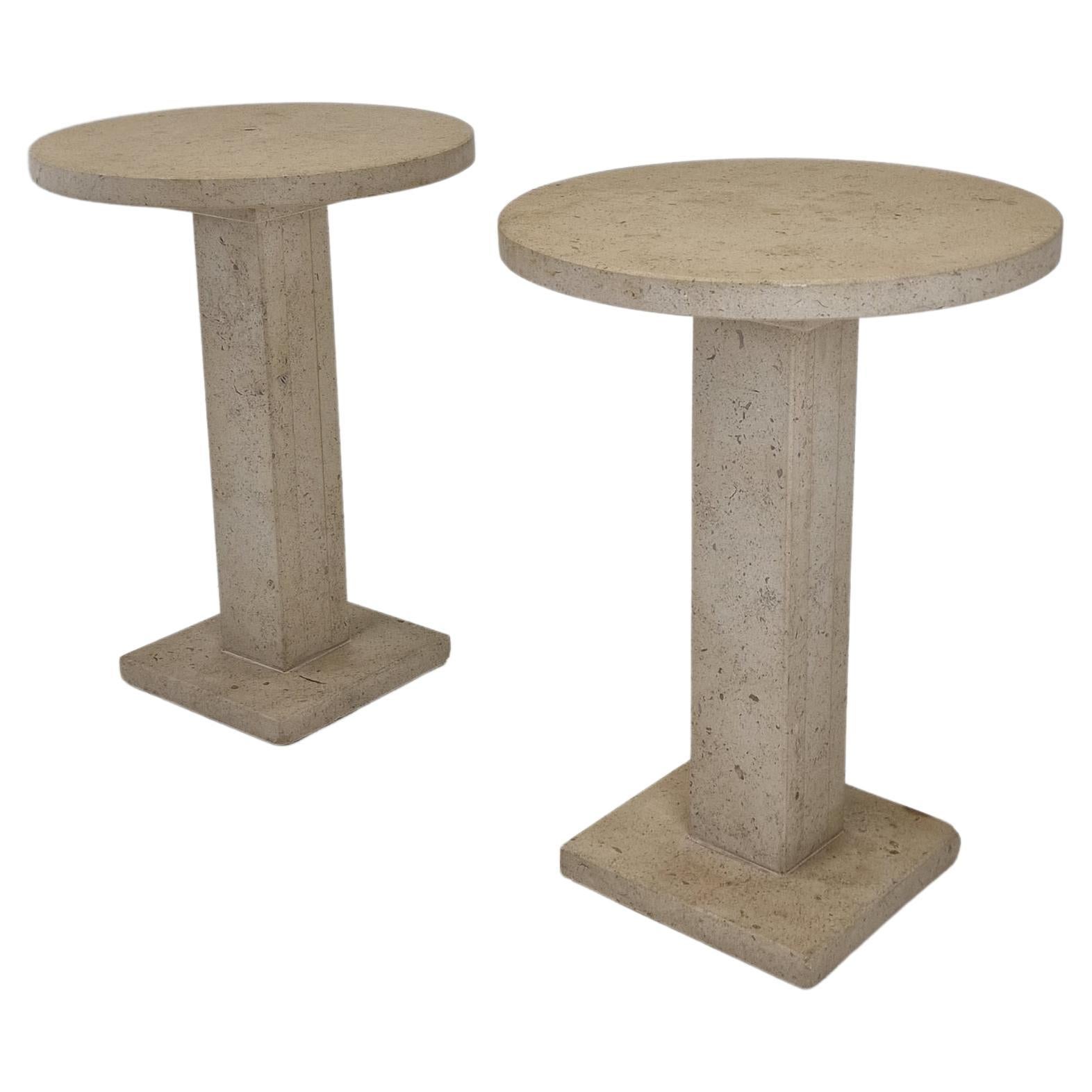 Set of 2 Italian Travertine for Stone Pedestals or Side Tables, 1980s