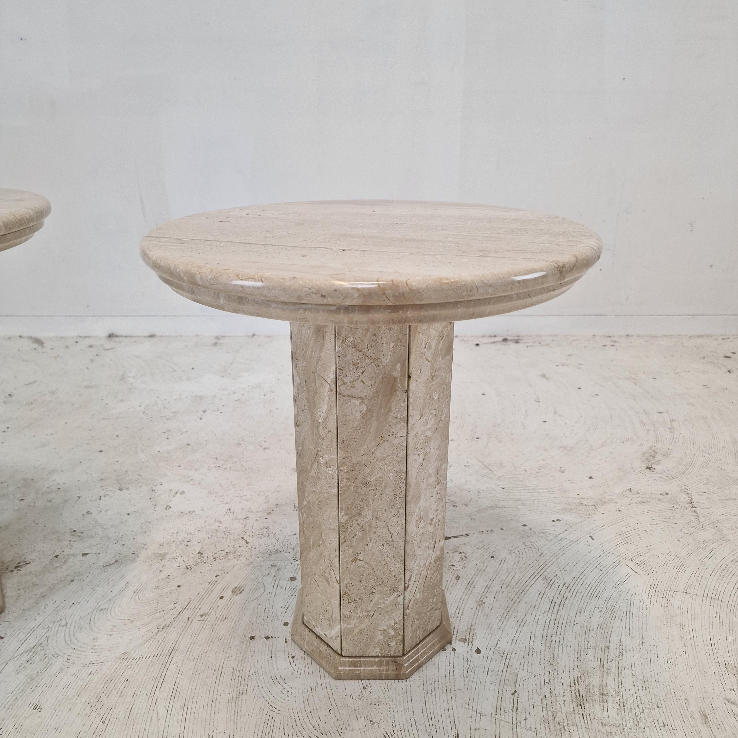 Set of 2 Italian Travertine Pedestals or Side Tables, 1980s For Sale 4