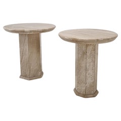 Set of 2 Italian Travertine Pedestals or Side Tables, 1980s
