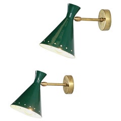 Set of 2 Italian Wall Lamps "Tea" Green