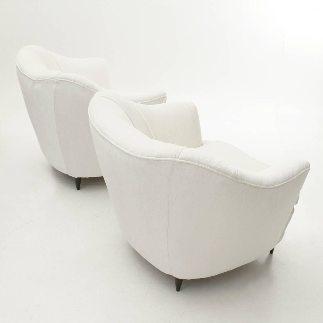 Mid-Century Modern Set of Two Italian White Velvet Armchair, 1950s