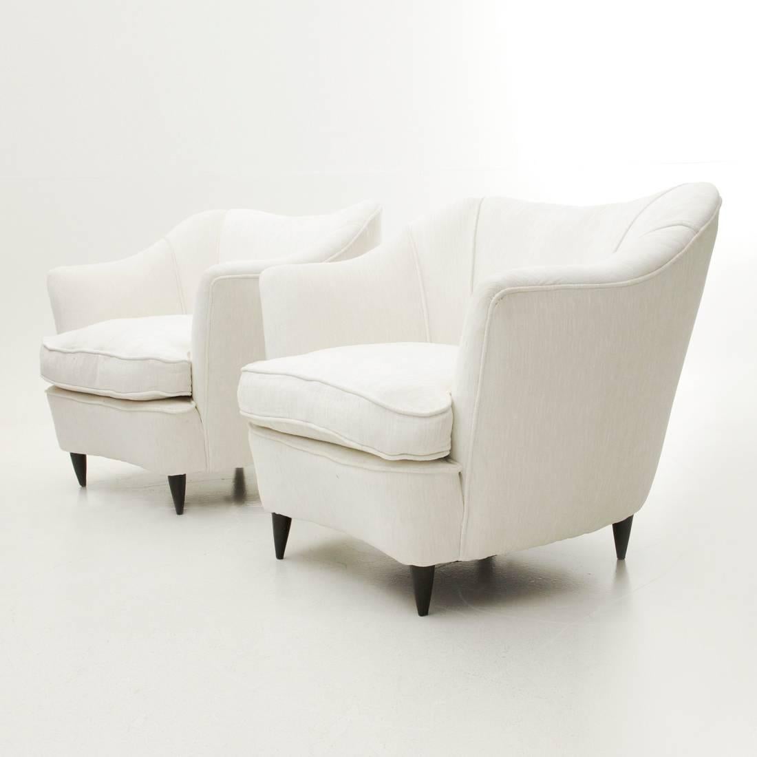 Mid-20th Century Set of Two Italian White Velvet Armchair, 1950s