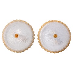 Set of 2 Italian Yellow Large Size Murano Glass Ceiling Fixture, Murano, 1970