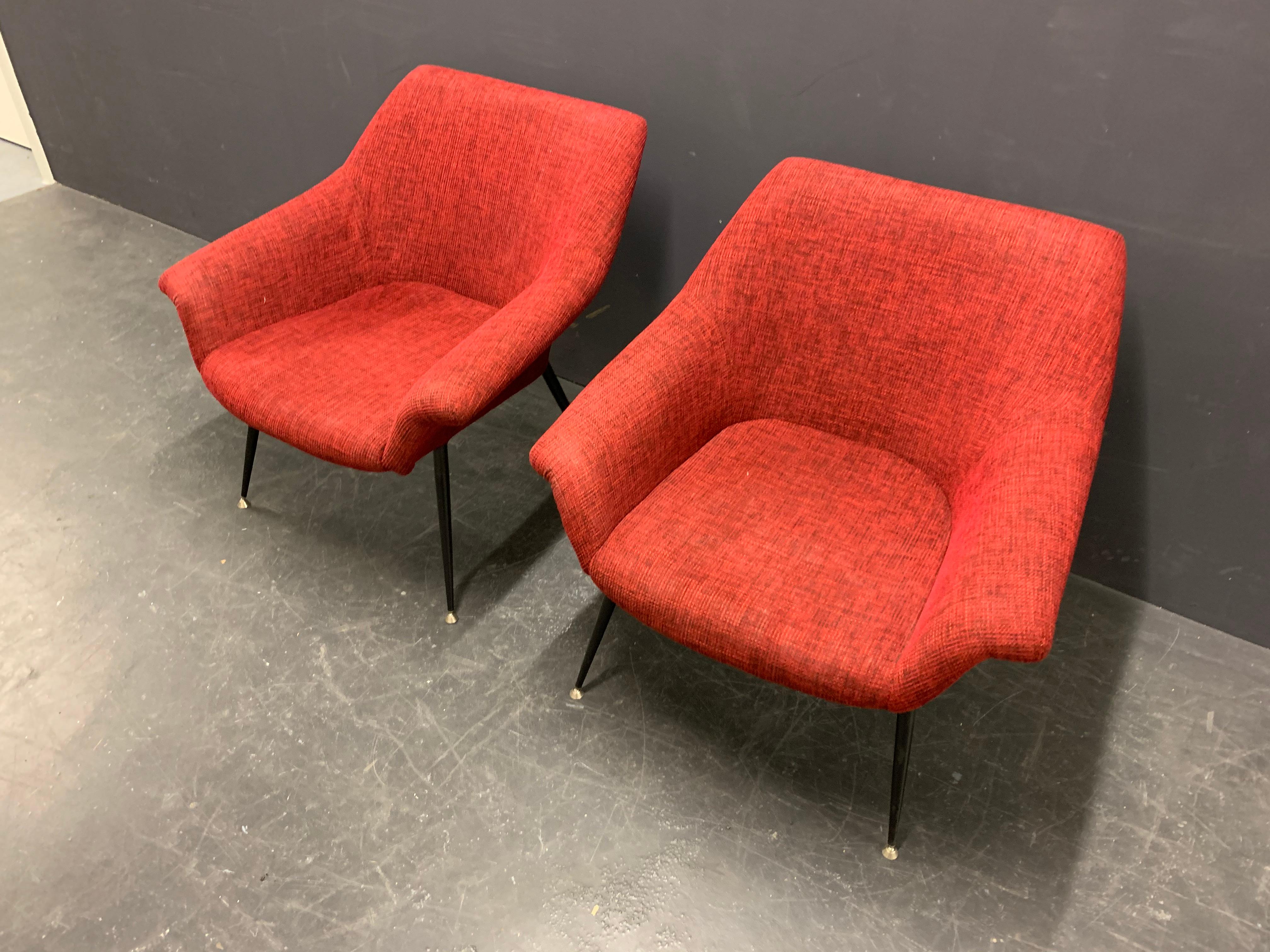 Mid-20th Century Set of 2 Italian Lounge Chairs For Sale