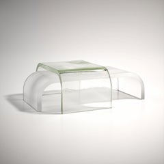 Set Of 2 Itzel Clear And Etched Cast Glass Coffee Tables by Fred and Juul