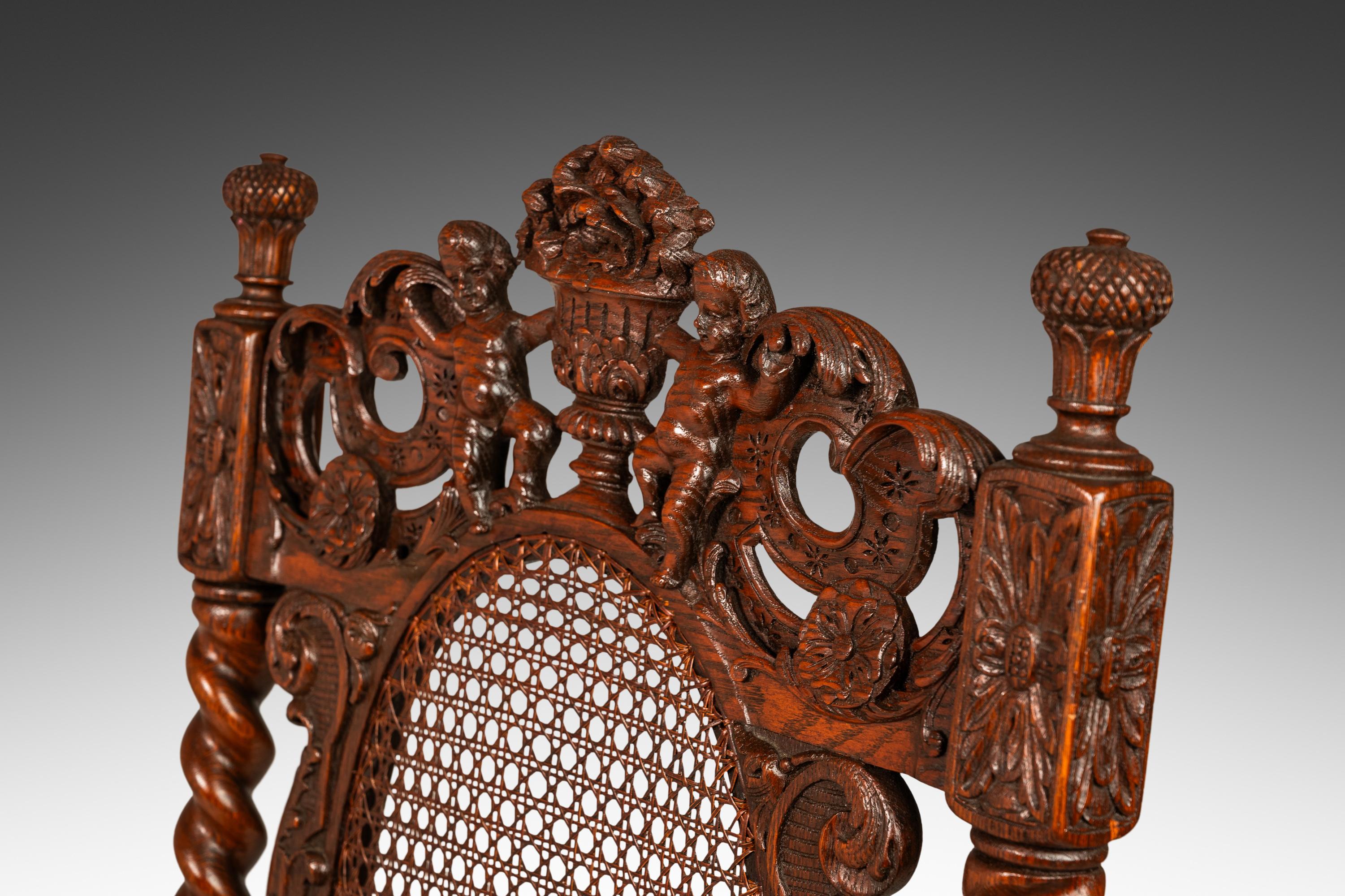 Ensemble de 2 fauteuils de style baroque Jacobean Stuart sculptés à la main, Angleterre, C.I.C. en vente 5