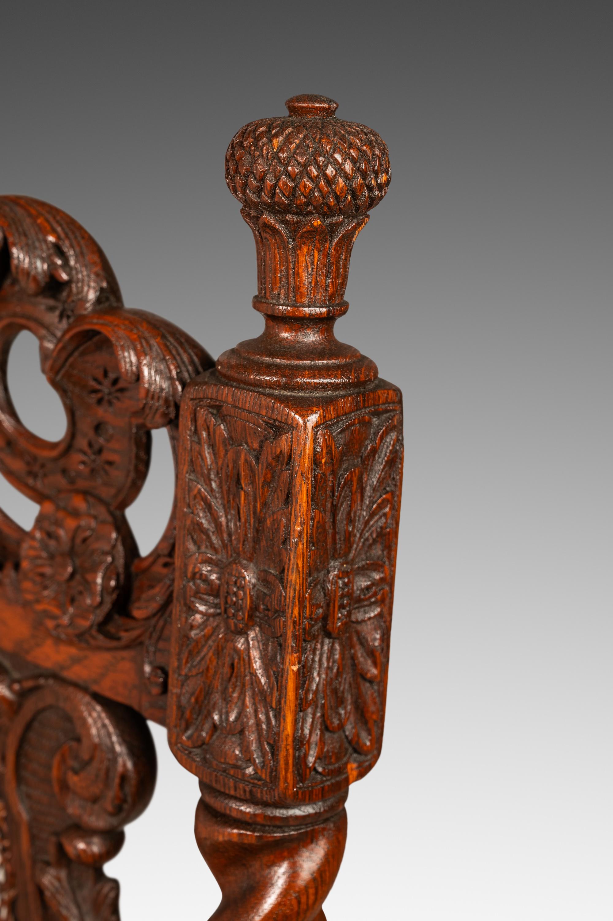 Ensemble de 2 fauteuils de style baroque Jacobean Stuart sculptés à la main, Angleterre, C.I.C. en vente 9