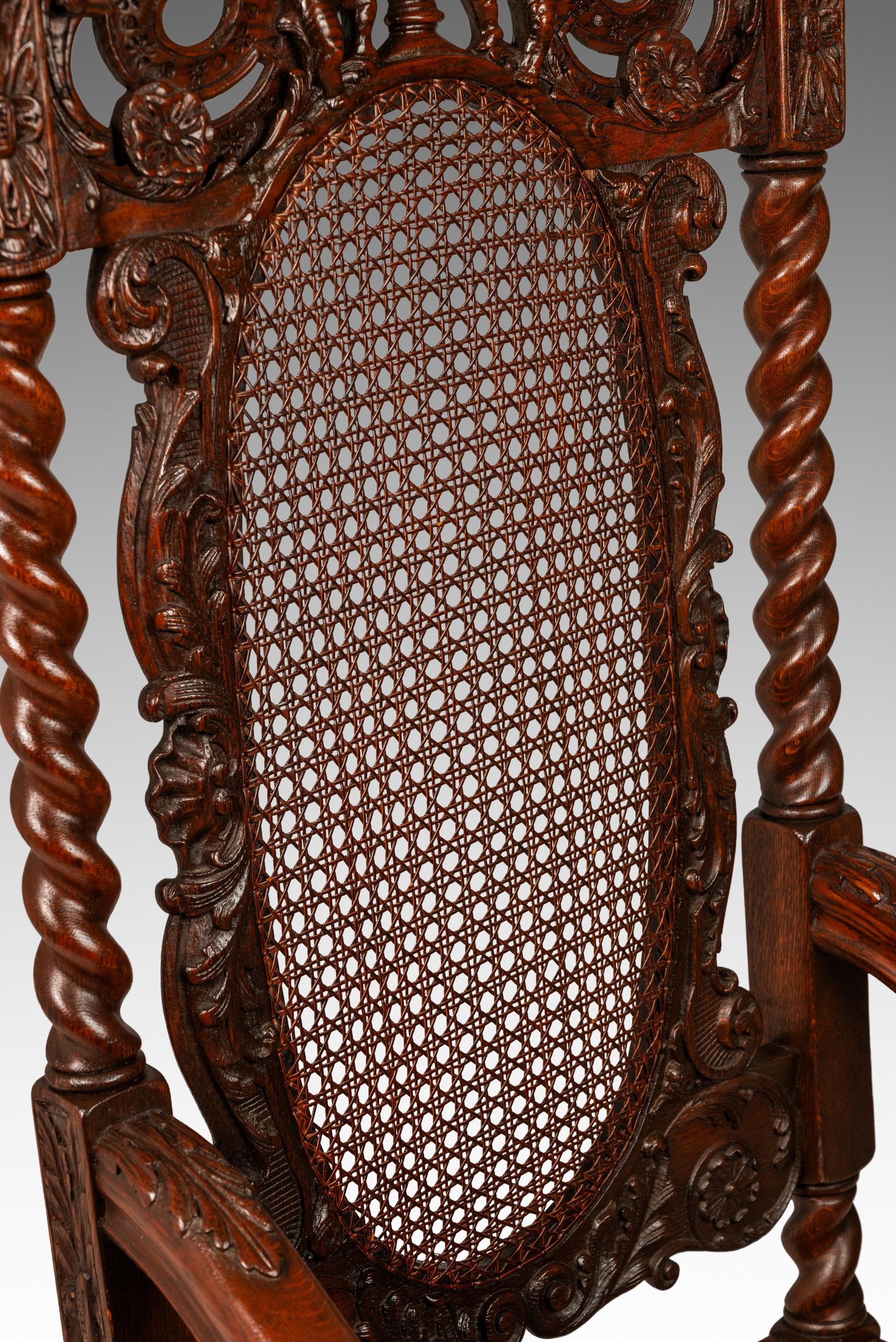 Ensemble de 2 fauteuils de style baroque Jacobean Stuart sculptés à la main, Angleterre, C.I.C. en vente 11