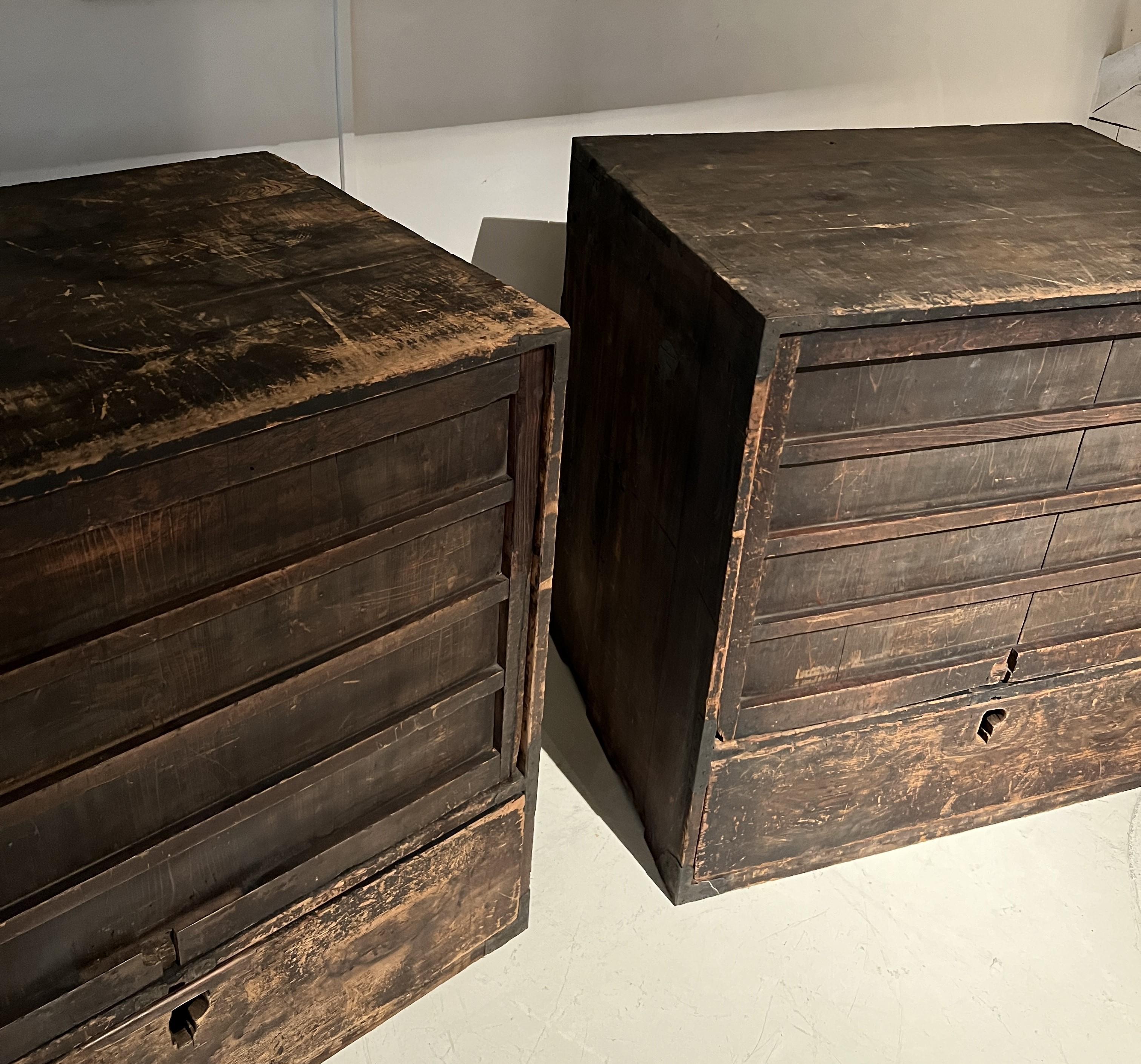 19th Century Set of 2 japanese 19th century wabi tansu sideboards cabinets For Sale