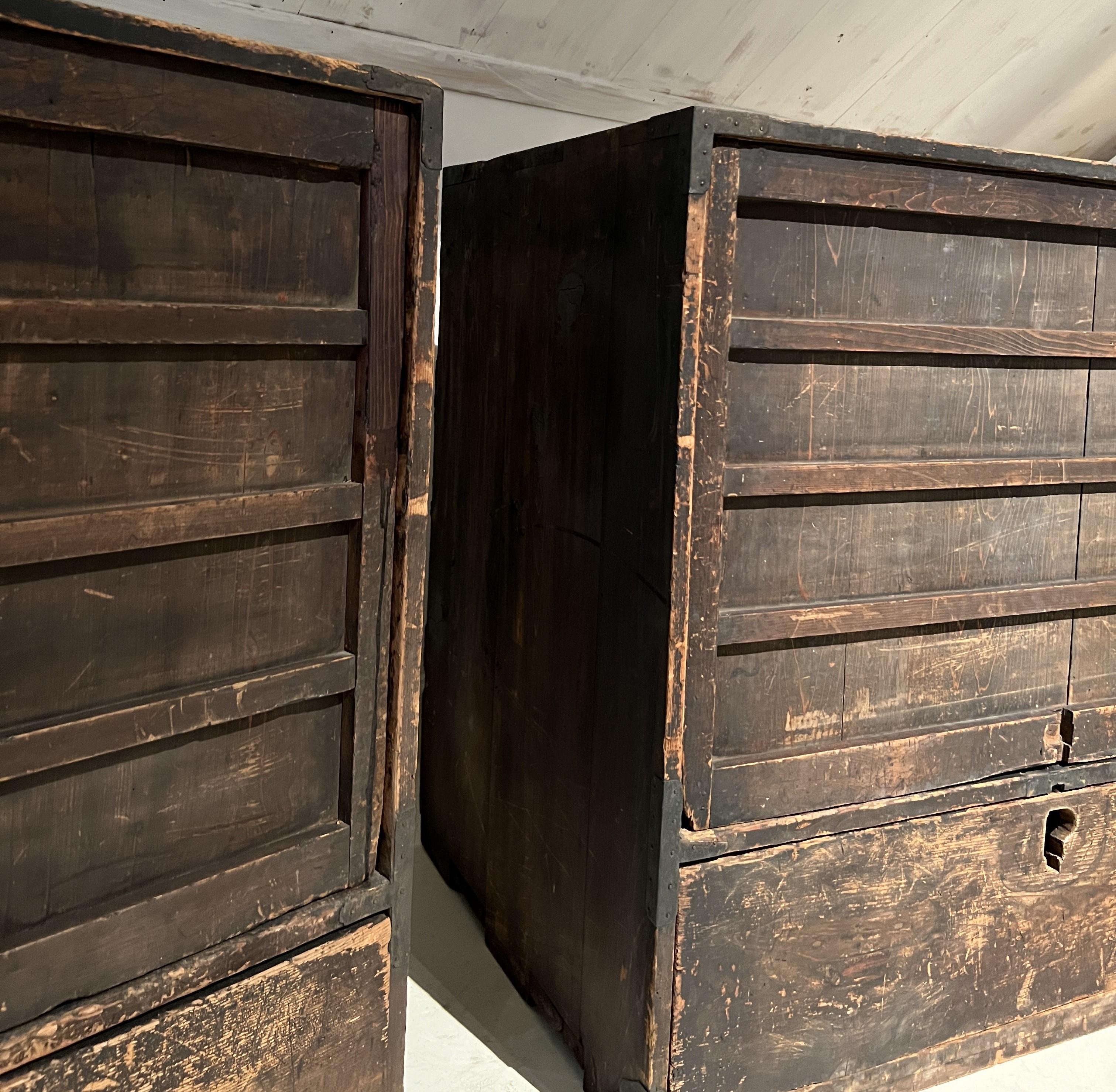 Cedar Set of 2 japanese 19th century wabi tansu sideboards cabinets For Sale