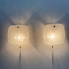 Set of 2 J.T. Kalmar ice glass wall lamps sconce , 1970s , Germany