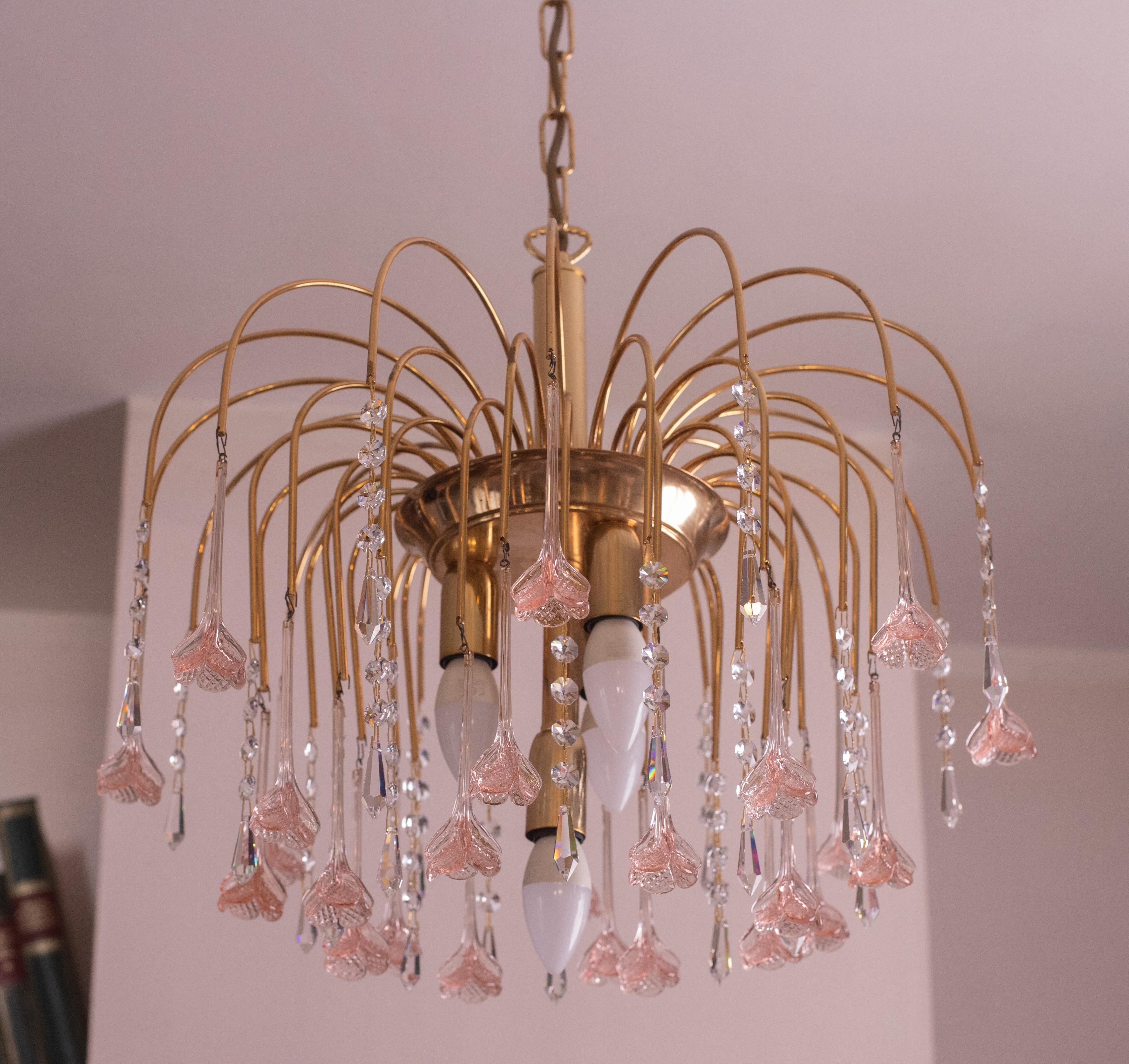 Set of 2 Julia Roberts, Vintage Pink Murano Chandelier, 1980s In Good Condition In Roma, IT
