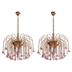 Set of 2 Julia Roberts, Vintage Pink Murano Chandelier, 1980s