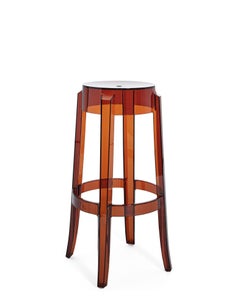 Set of 2 Kartell Charles Ghost Large Stools in Amber by Philippe Starck