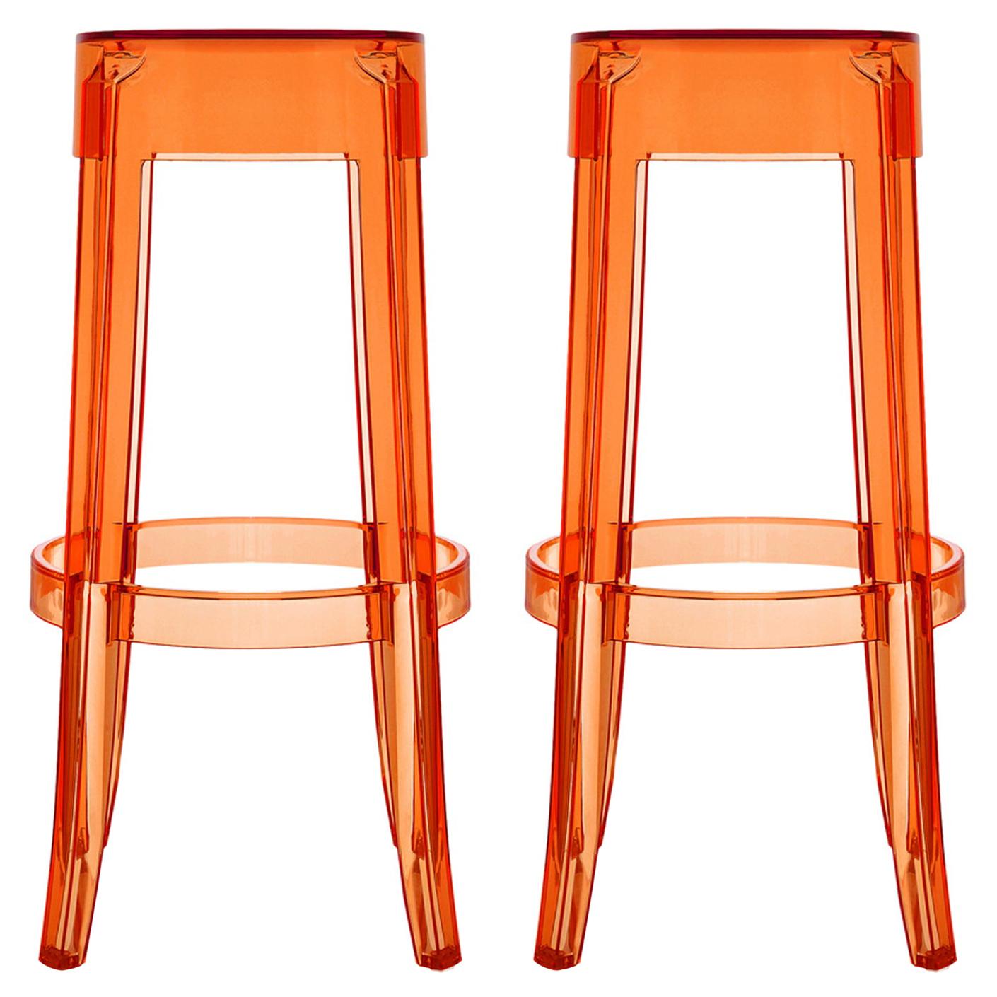 Set of 2 Kartell Charles Ghost Medium Stools in Powder Blue by Philippe
