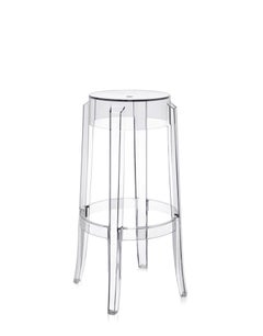 Set of 2 Kartell Charles Ghost Large Stools in Chrystal by Philippe Starck