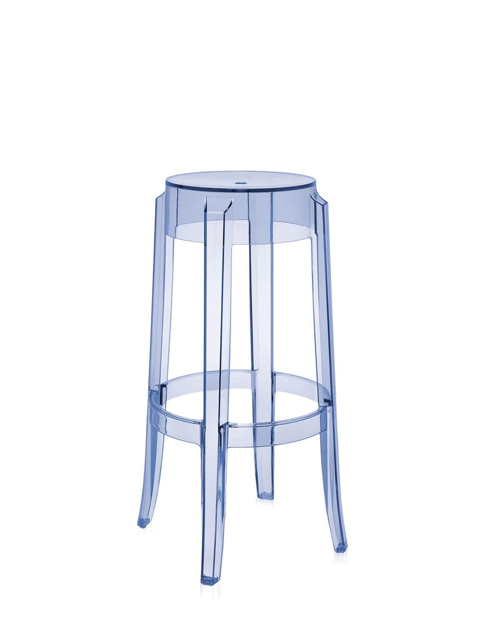 Italian Set of 2 Kartell Charles Ghost Large Stools in Chrystal by Philippe Starck For Sale