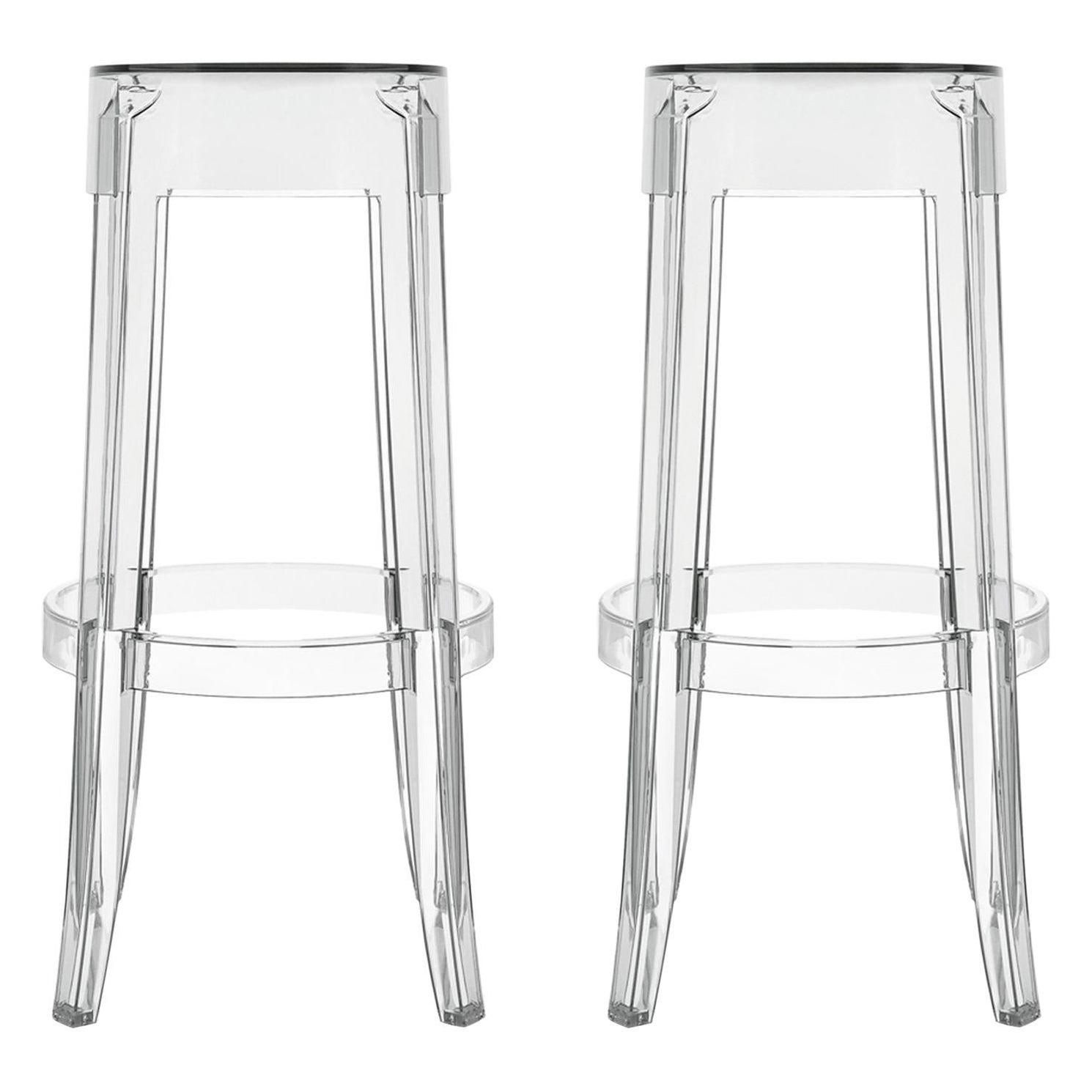 2er-Set Kartell Charles Ghost Große Hocker aus Kristall von Philippe Starck