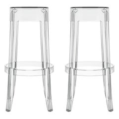 Ensemble de 2 grands tabourets Kartell Charles Ghost en chrome de Philippe Starck