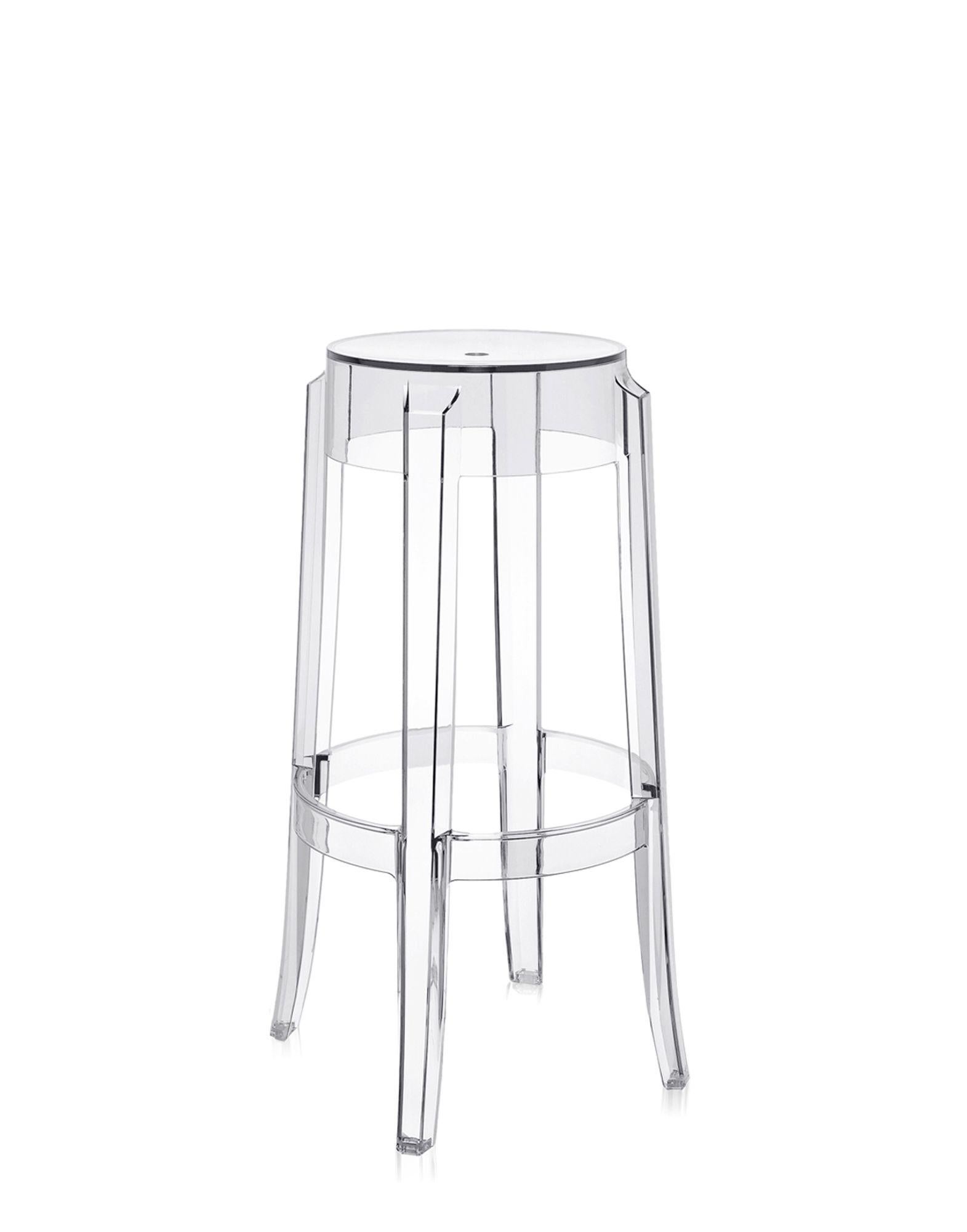 Italian Set of 2 Kartell Charles Ghost Large Stools in Chrystal by Philippe Starck For Sale