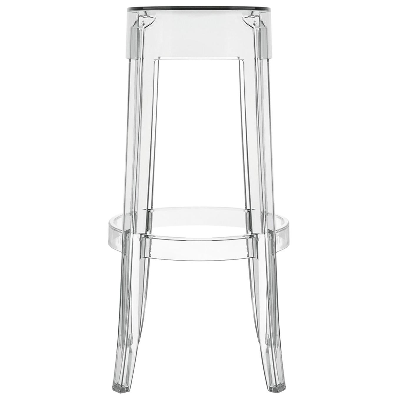Set of 2 Kartell Charles Ghost Large Stools in Chrystal by Philippe Starck For Sale