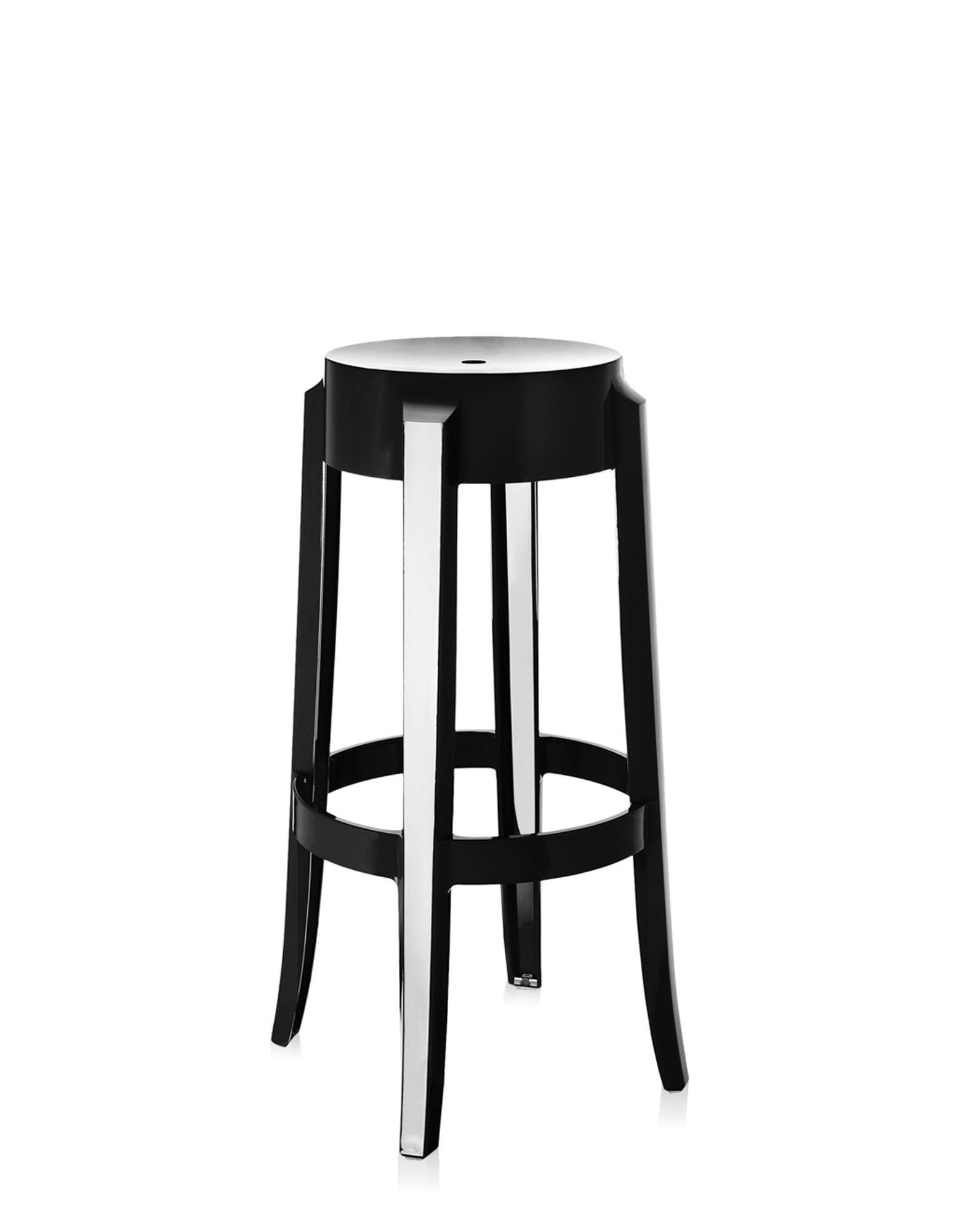 The shape conjures up stools of the 1800s and the line of the legs is rounded and slightly upturned, an icon of the classic high stool. Charles Ghost is constructed from a single block of transparent polycarbonate which makes it indestructible and