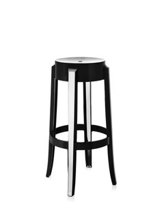 Set of 2 Kartell Charles Ghost Large Stools in Glossy Black by Philippe Starck