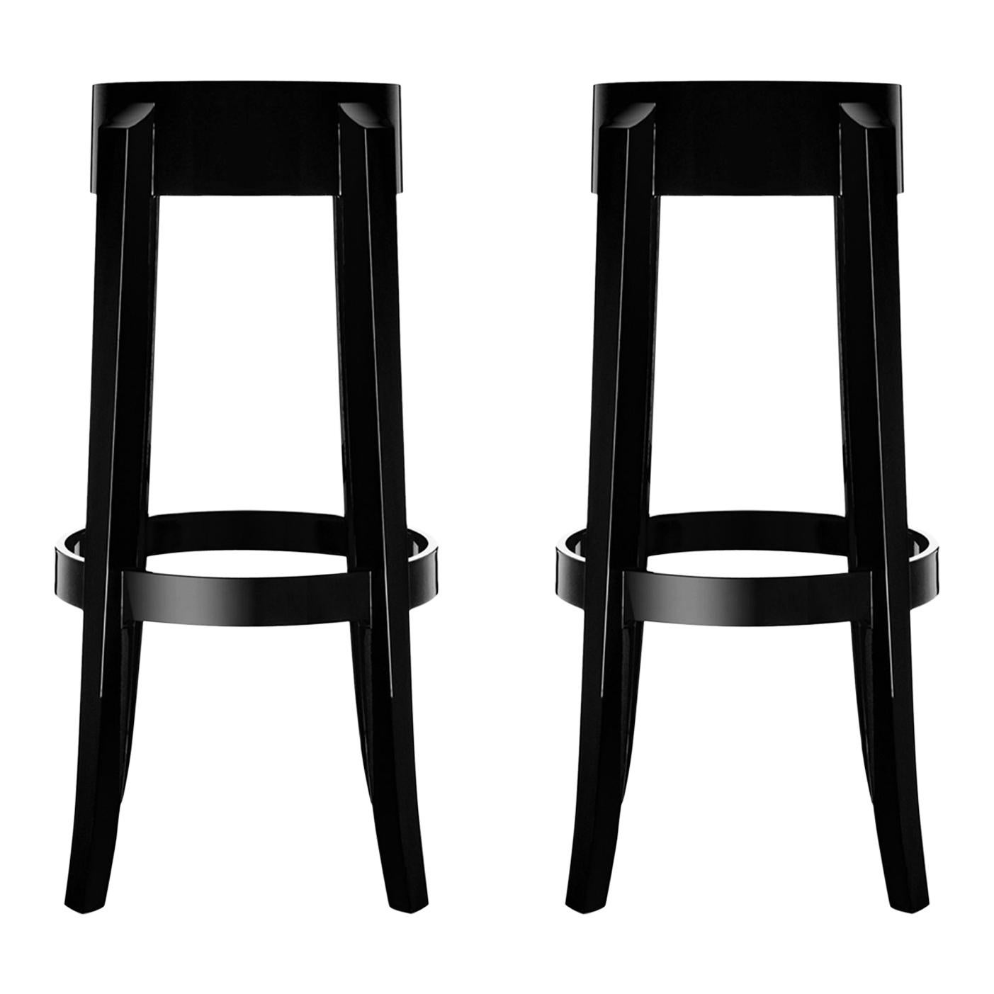 Set aus 2 großen Kartell Charles Ghost Hockern in glänzendem Schwarz von Philippe Starck im Angebot