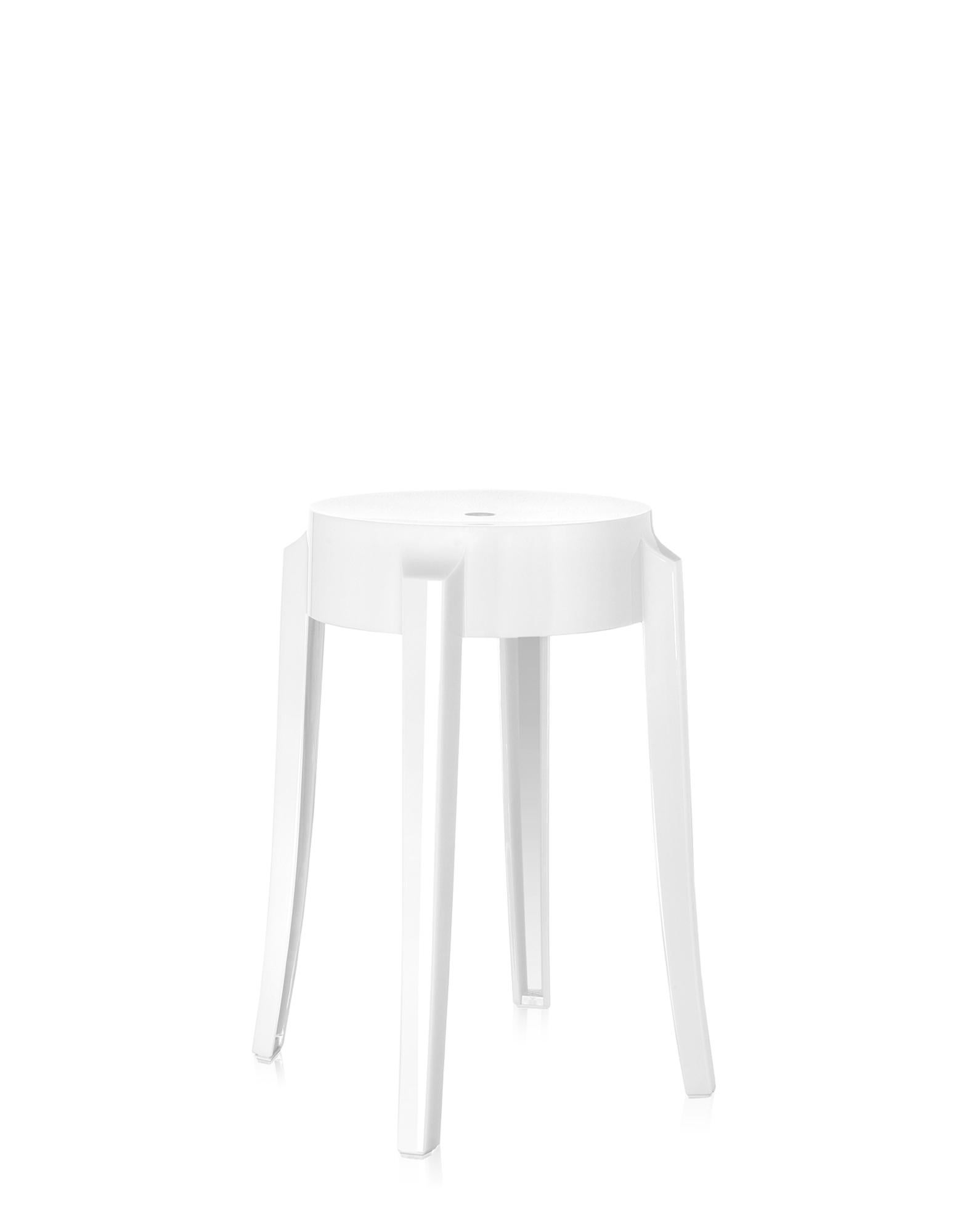 Modern Set of 2 Kartell Charles Ghost Large Stools in Glossy White by Philippe Starck For Sale