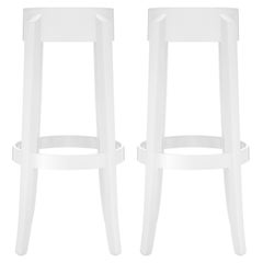 Set of 2 Kartell Charles Ghost Large Stools in Glossy White by Philippe Starck