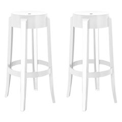 Set of 2 Kartell Charles Ghost Large Stools in Glossy White by Philippe Starck