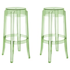 Set of 2 Kartell Charles Ghost Large Stools in Green by Philippe Starck