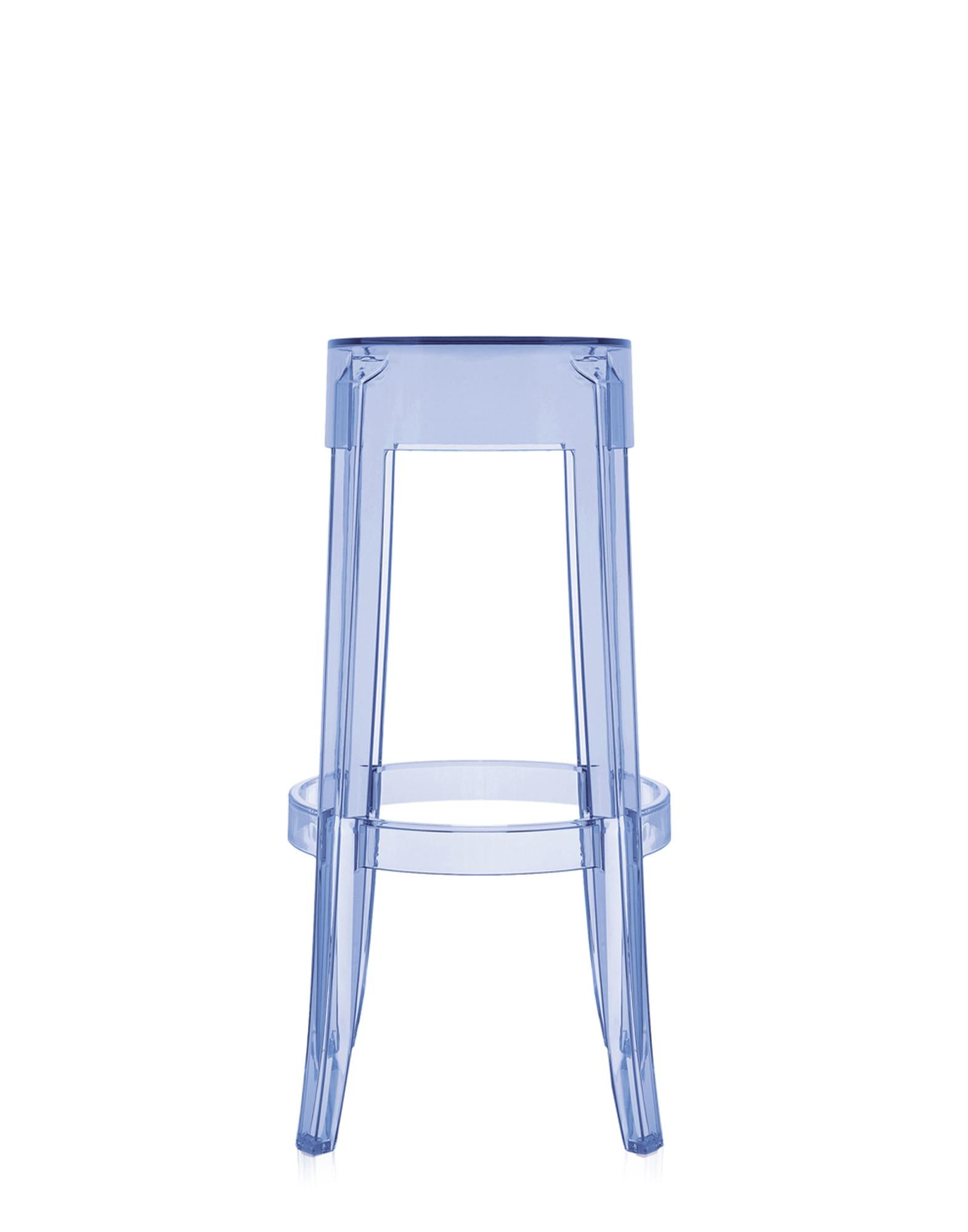 Set of 2 Kartell Charles Ghost Large Stools in Powder Blue by Philippe Starck In New Condition For Sale In Brooklyn, NY