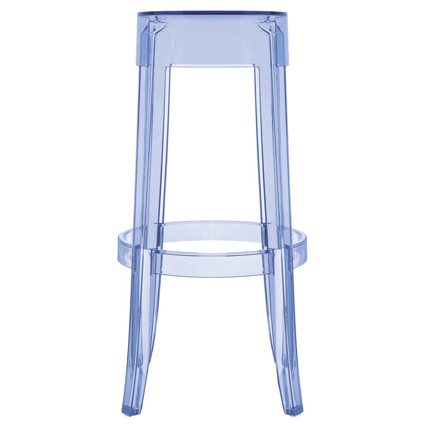 Set of 2 Kartell Charles Ghost Large Stools in Powder Blue by Philippe Starck For Sale