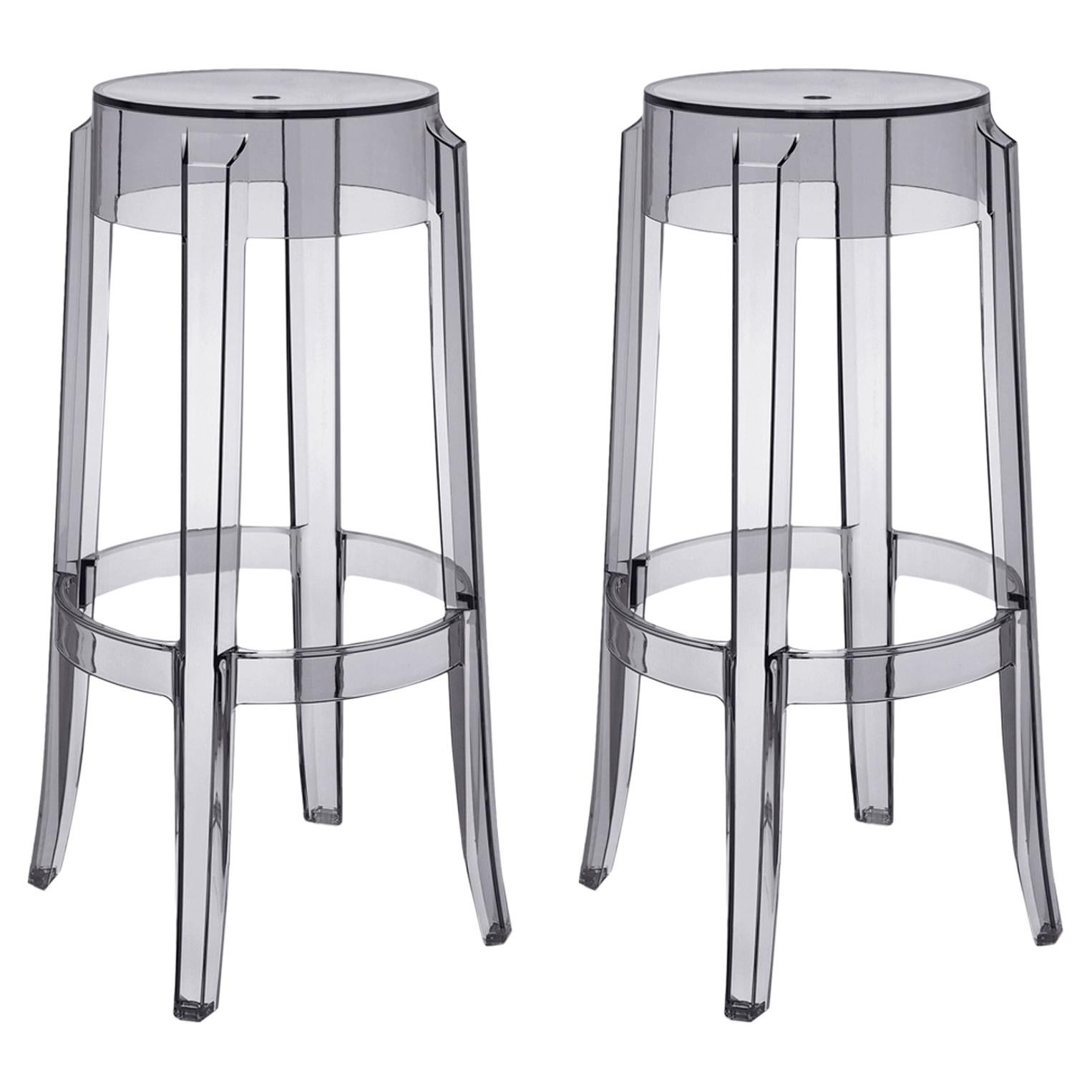 Set of 2 Kartell Charles Ghost Large Stools in Smoke Grey by Philippe  Starck For Sale at 1stDibs