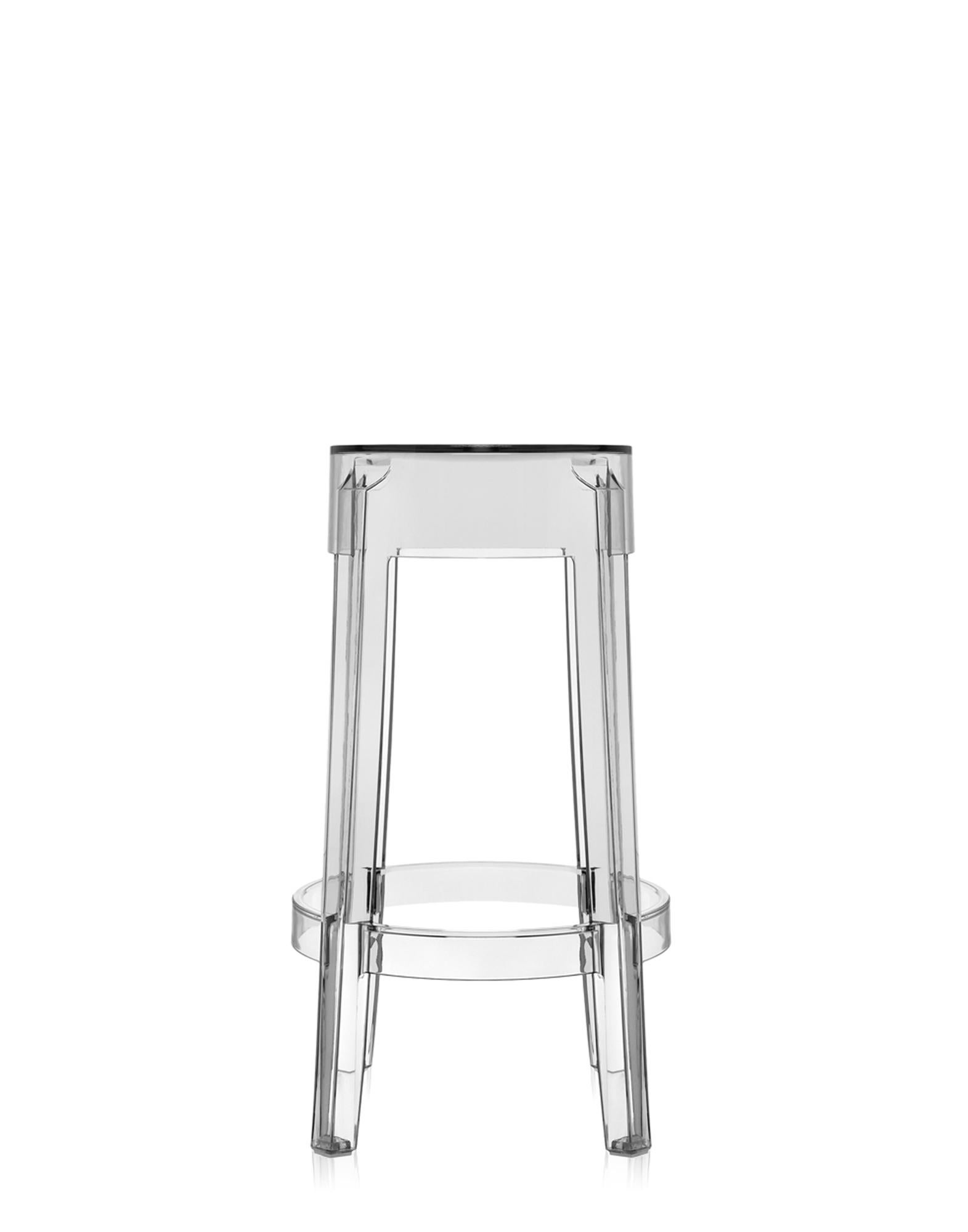 Set of 2 Kartell Charles Ghost Medium Stools in Glossy Black by Philippe Starck For Sale 1
