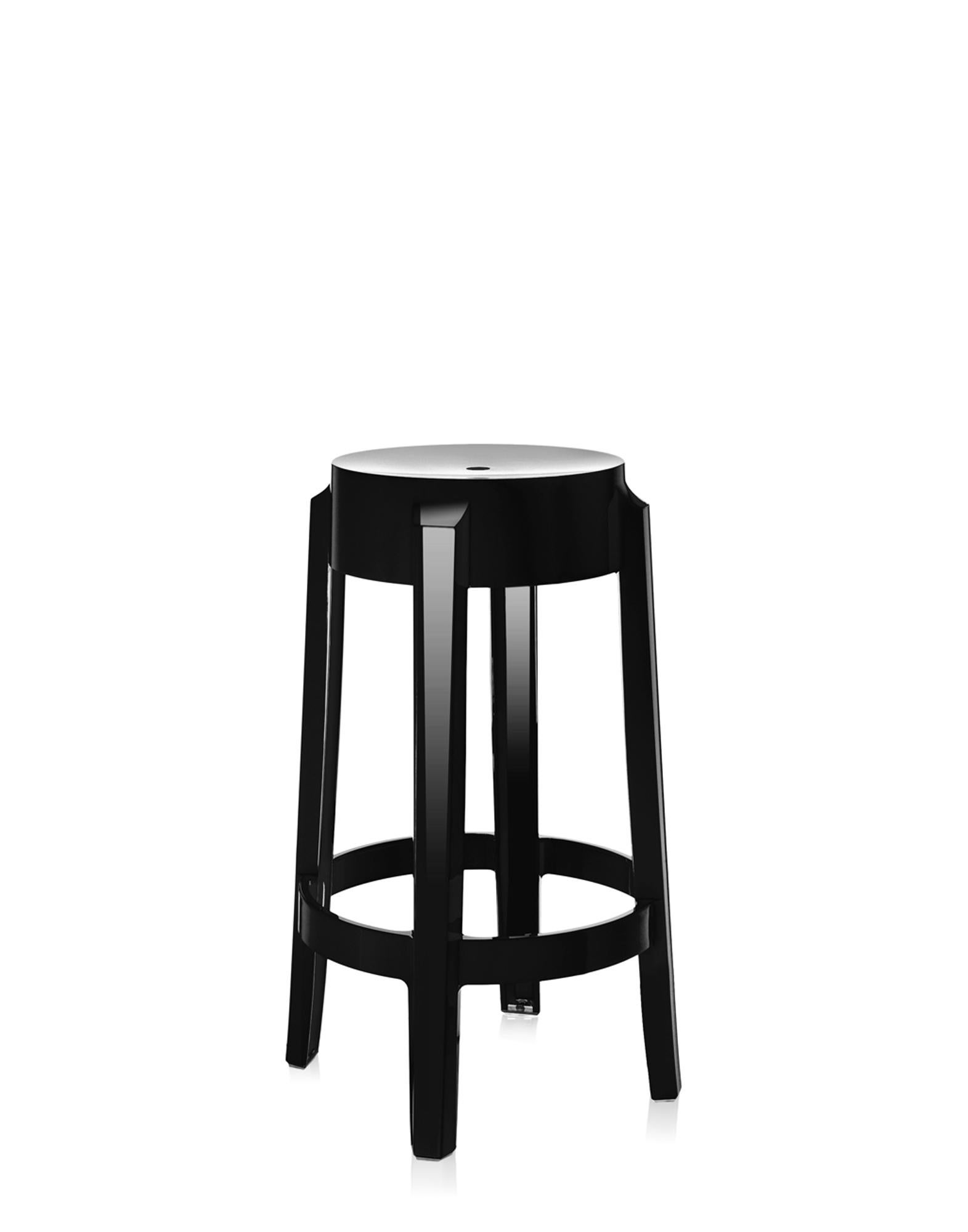 Crystal Set of 2 Kartell Charles Ghost Medium Stools in Glossy White by Philippe Starck For Sale