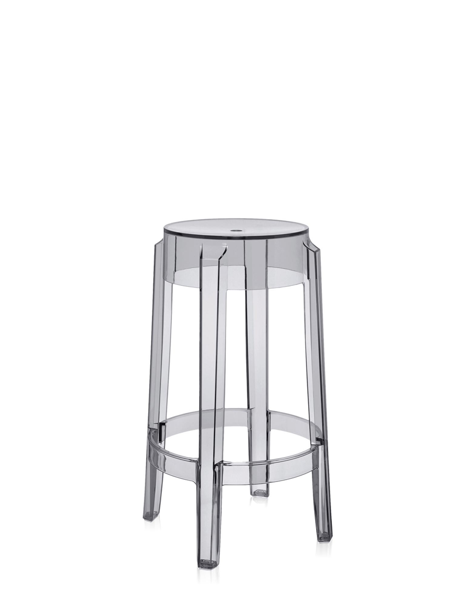 Set of 2 Kartell Charles Ghost Medium Stools in Glossy White by Philippe Starck For Sale 1