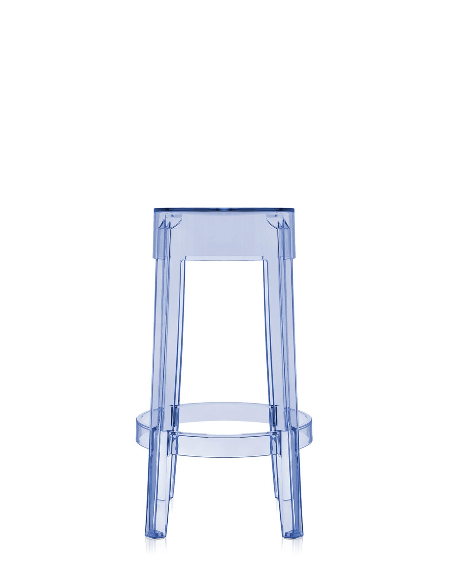 The shape conjures up stools of the 1800s and the line of the legs is rounded and slightly upturned, an icon of the classic high stool. Charles Ghost is constructed from a single block of transparent polycarbonate which makes it indestructible and