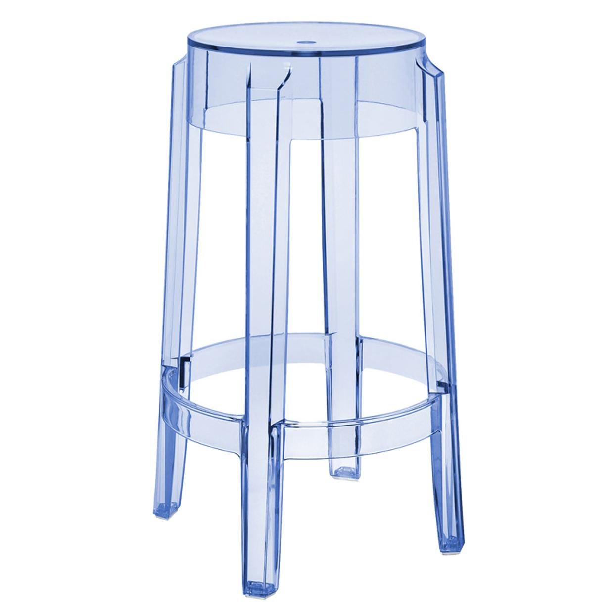 Set of 2 Kartell Charles Ghost Medium Stools in Powder Blue by Philippe Starck