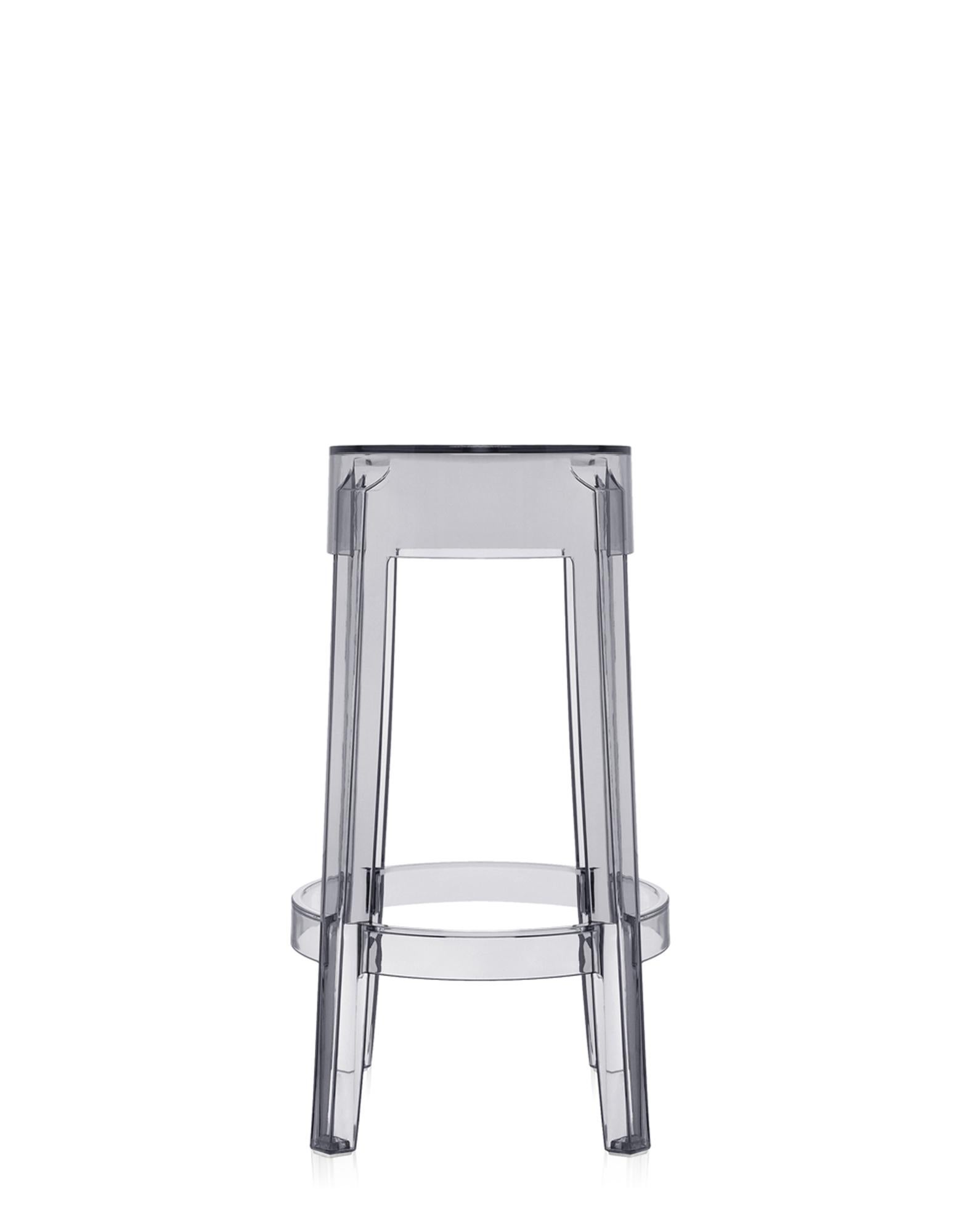 The shape conjures up stools of the 1800s and the line of the legs is rounded and slightly upturned, an icon of the classic high stool. Charles Ghost is constructed from a single block of transparent polycarbonate which makes it indestructible and