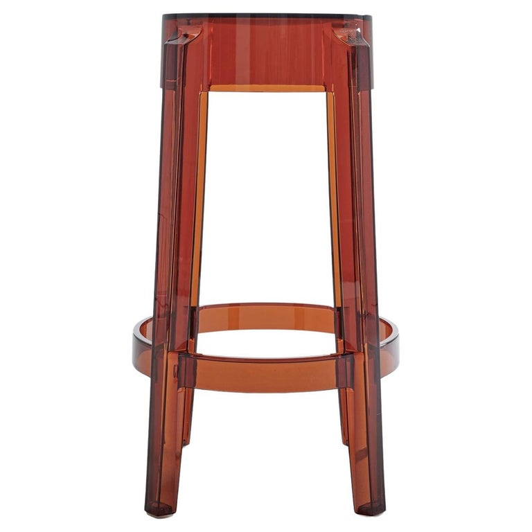 Set of 2 Kartell Charles Ghost Medium Stools in Smoke Grey by Philippe Starck For Sale at 1stDibs