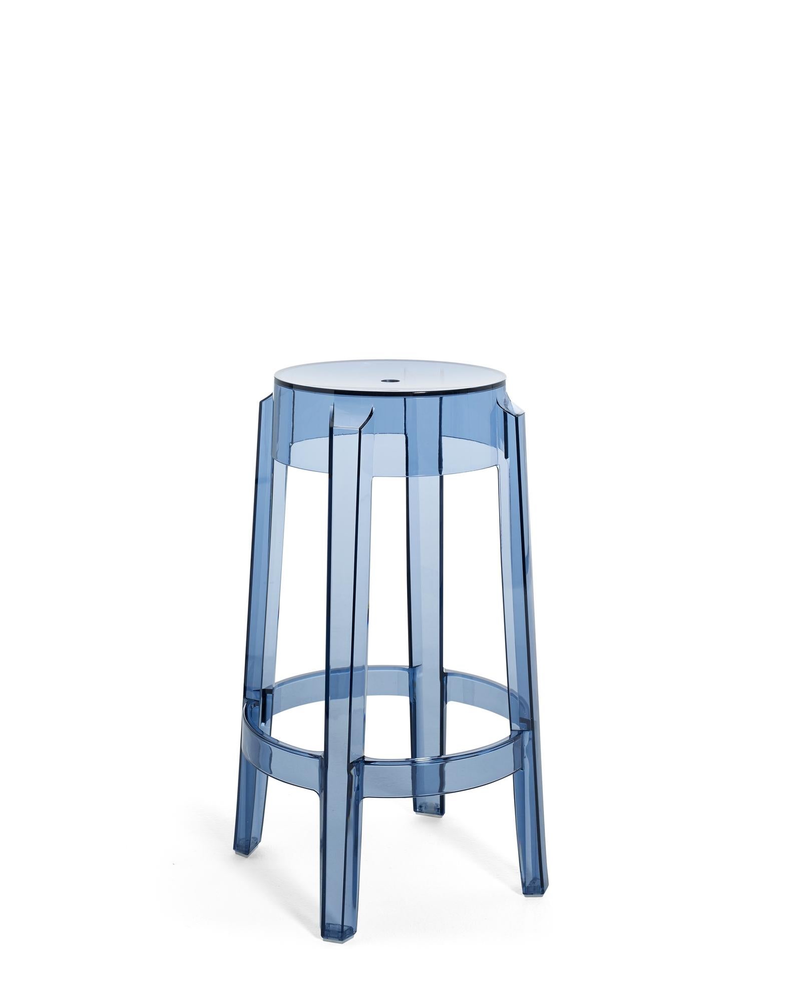 Modern Set of 2 Kartell Charles Ghost Medium Stools in Smoke Grey by Philippe Starck For Sale