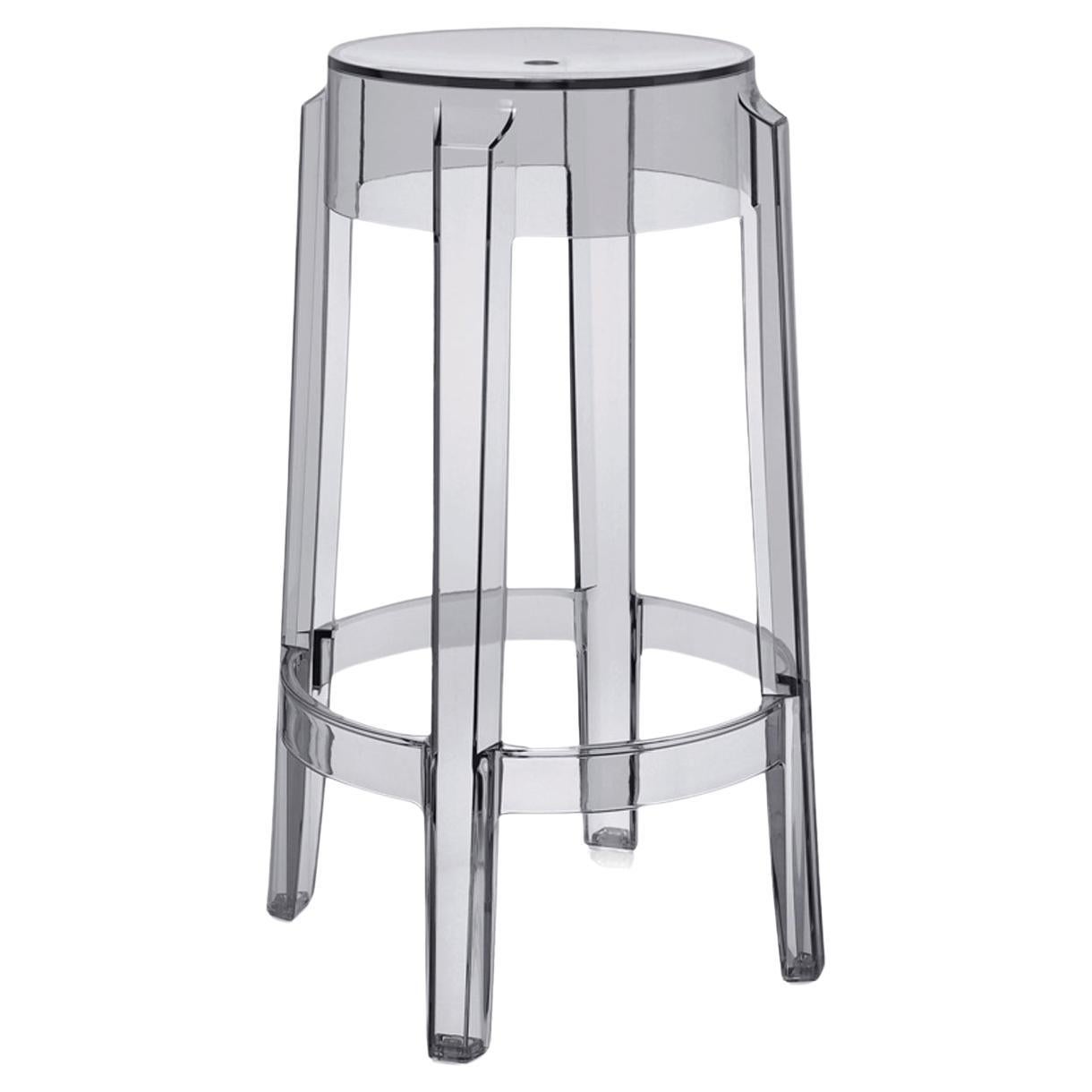 Set of 2 Kartell Charles Ghost Medium Stools in Smoke Grey by Philippe Starck For Sale