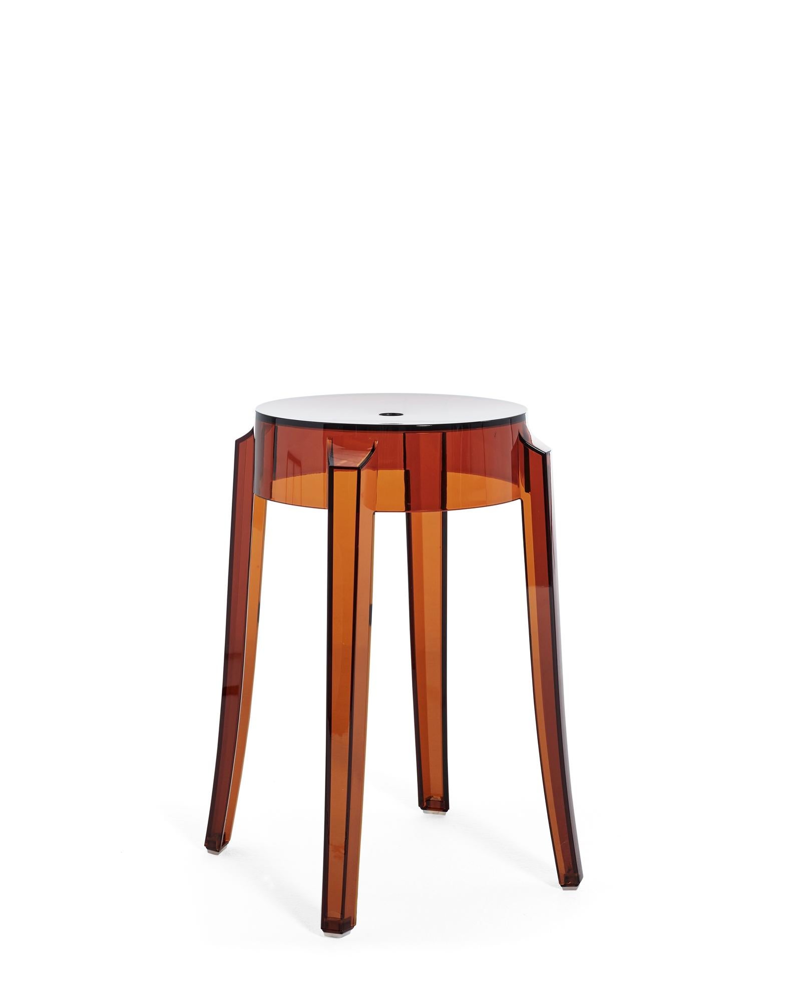 The shape conjures up stools of the 1800s and the line of the legs is rounded and slightly upturned, an icon of the Classic high stool. Charles Ghost is constructed from a single block of transparent polycarbonate which makes it indestructible and